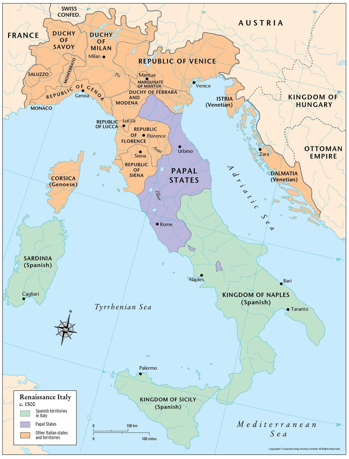 mapa da Itália renascentista