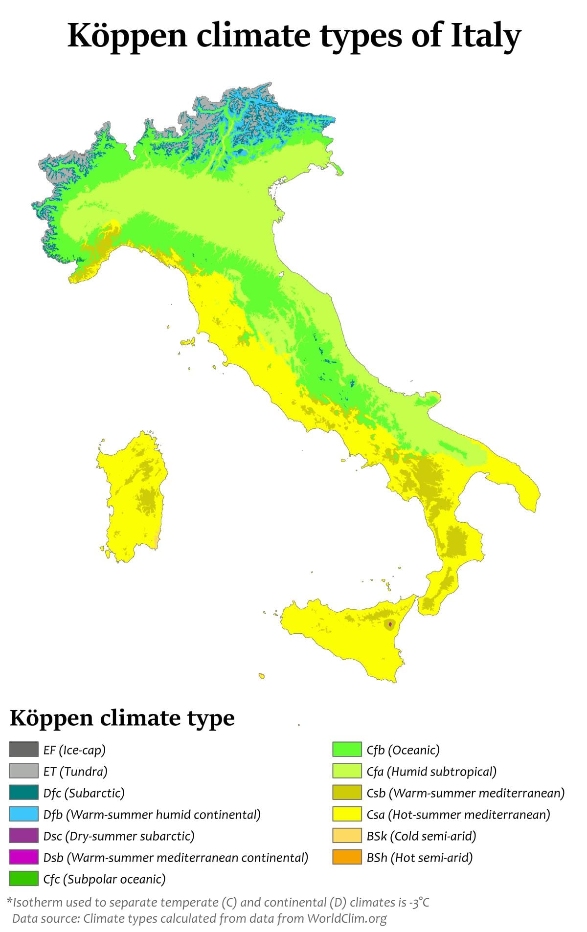 mapa da Itália-clima