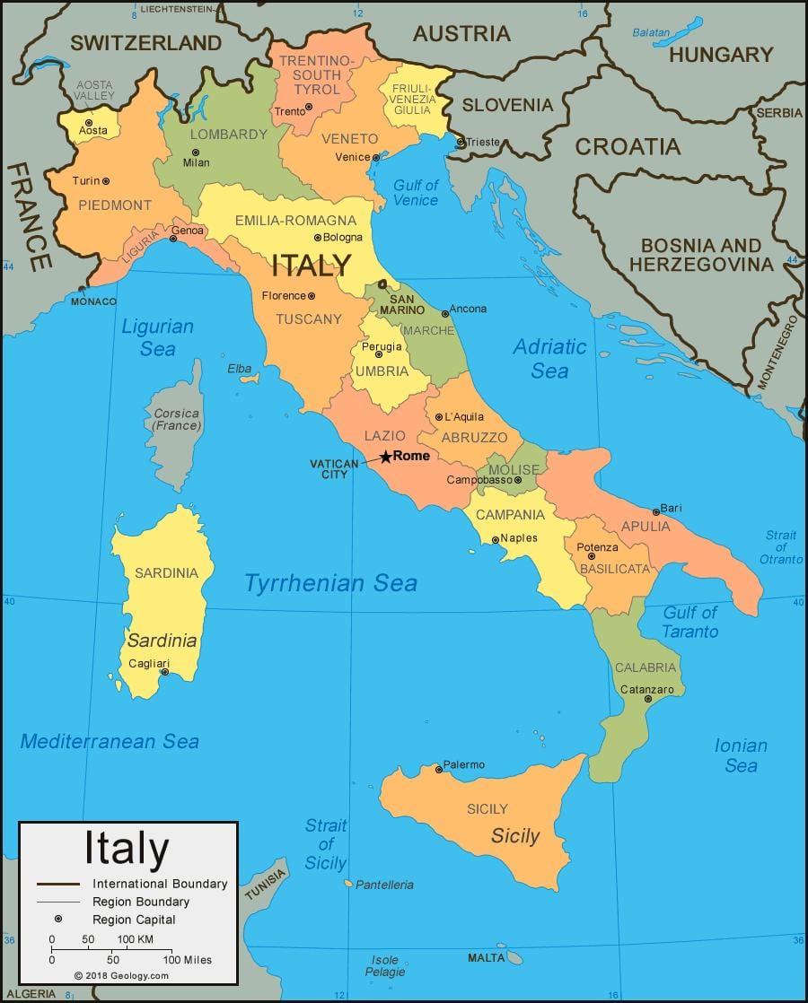 mapa da Itália costa