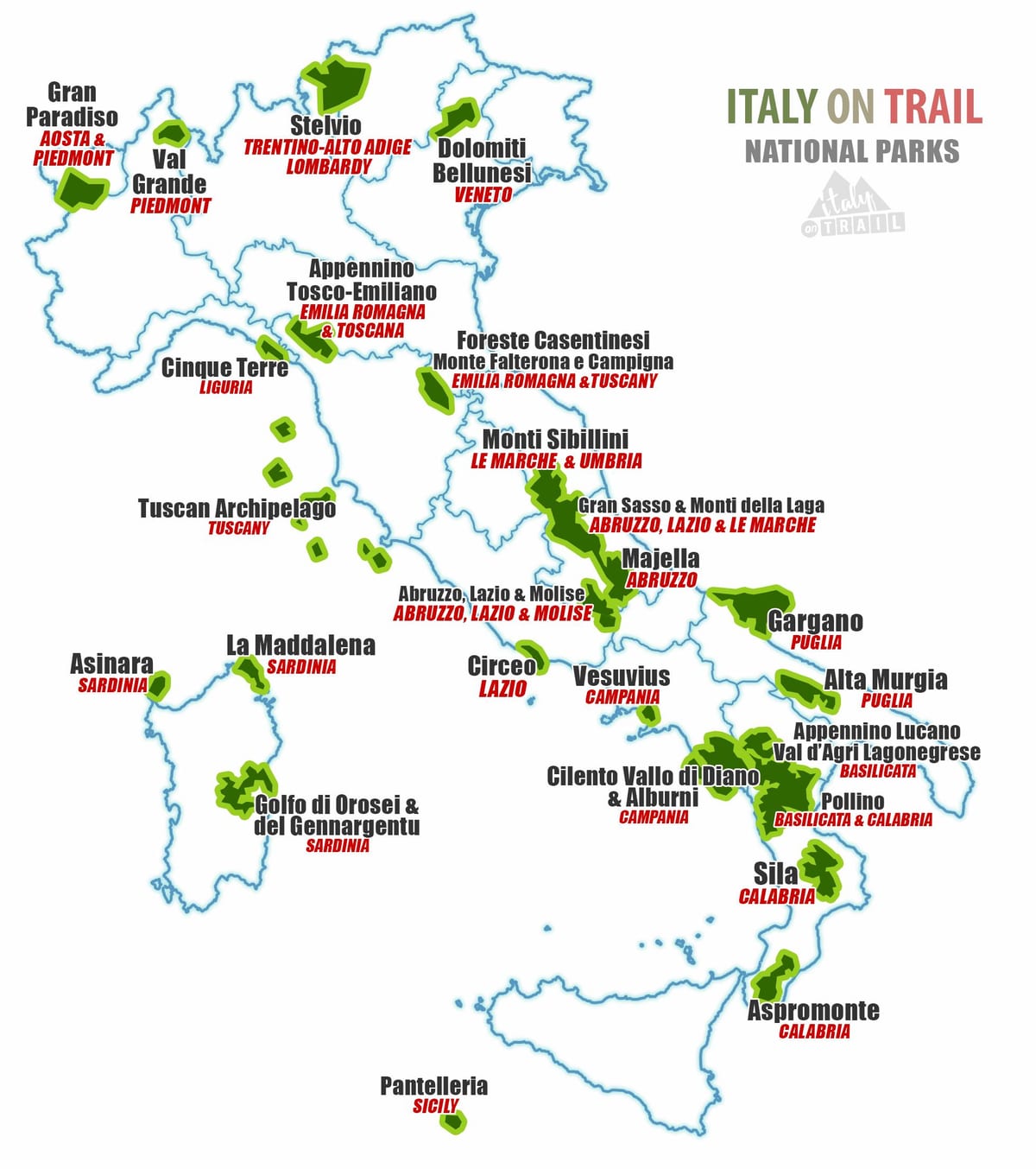 Itália parques nacionais mapa