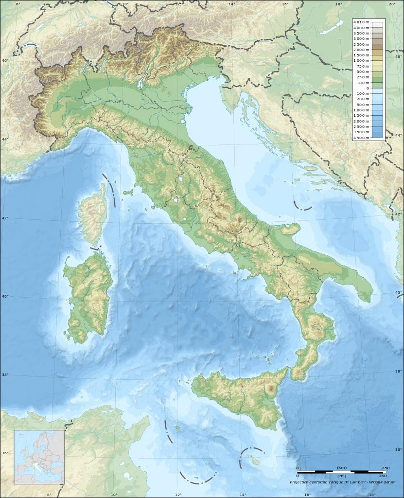 mapa de itlay topográfico