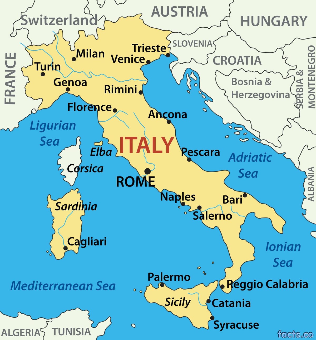 mapa da Itália mar