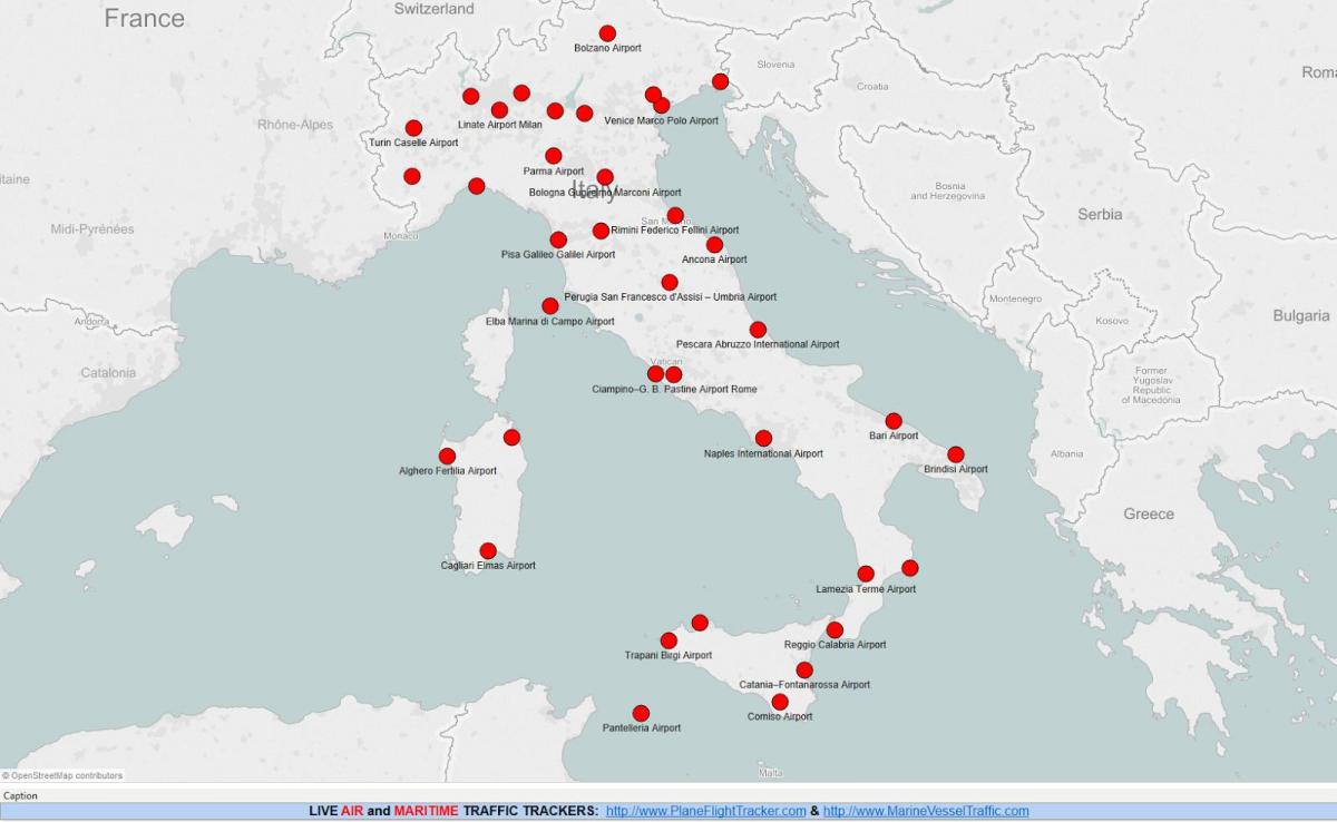 mapa da Itália mostrando aeroportos