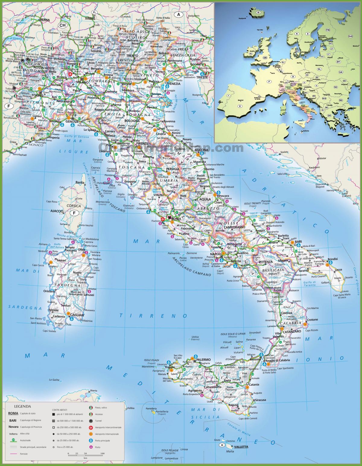 mapa da Itália transporte