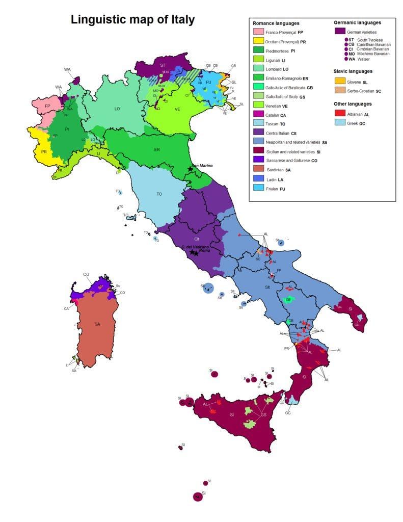mapa da Itália linguística
