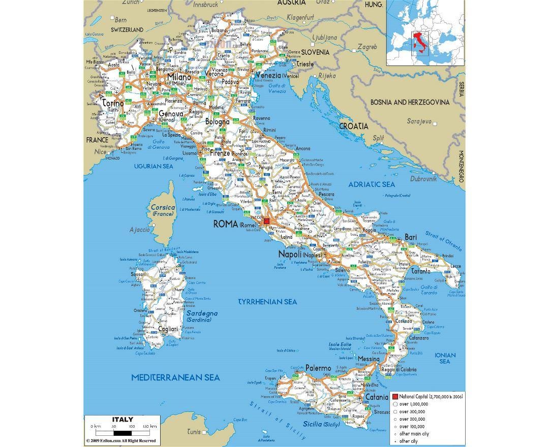 mapa detalhado da Itália com as cidades