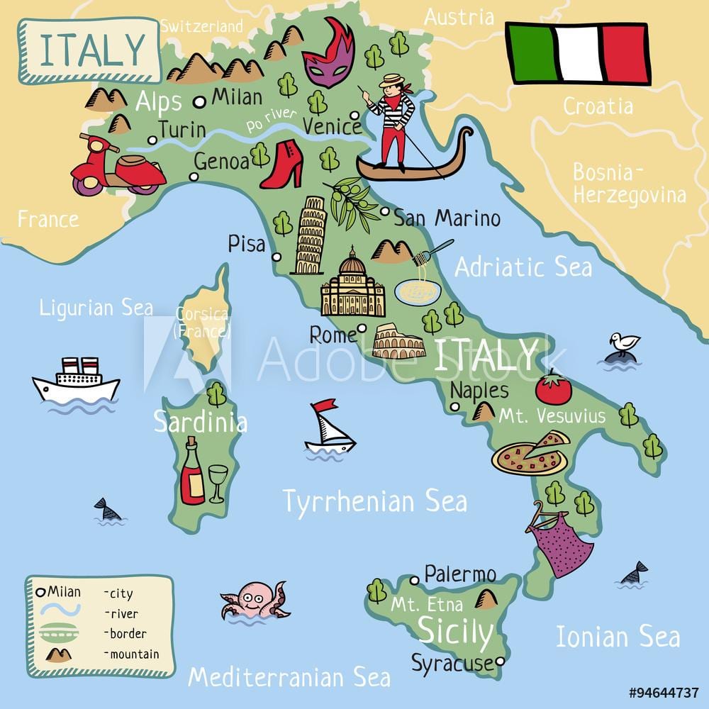 mapa da Itália para crianças