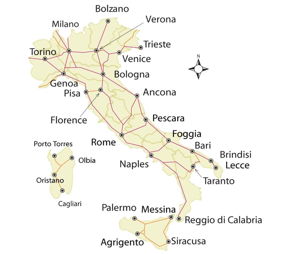 trem mapa Itália rede