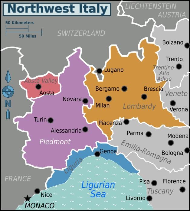 a oeste a norte da Itália mapa