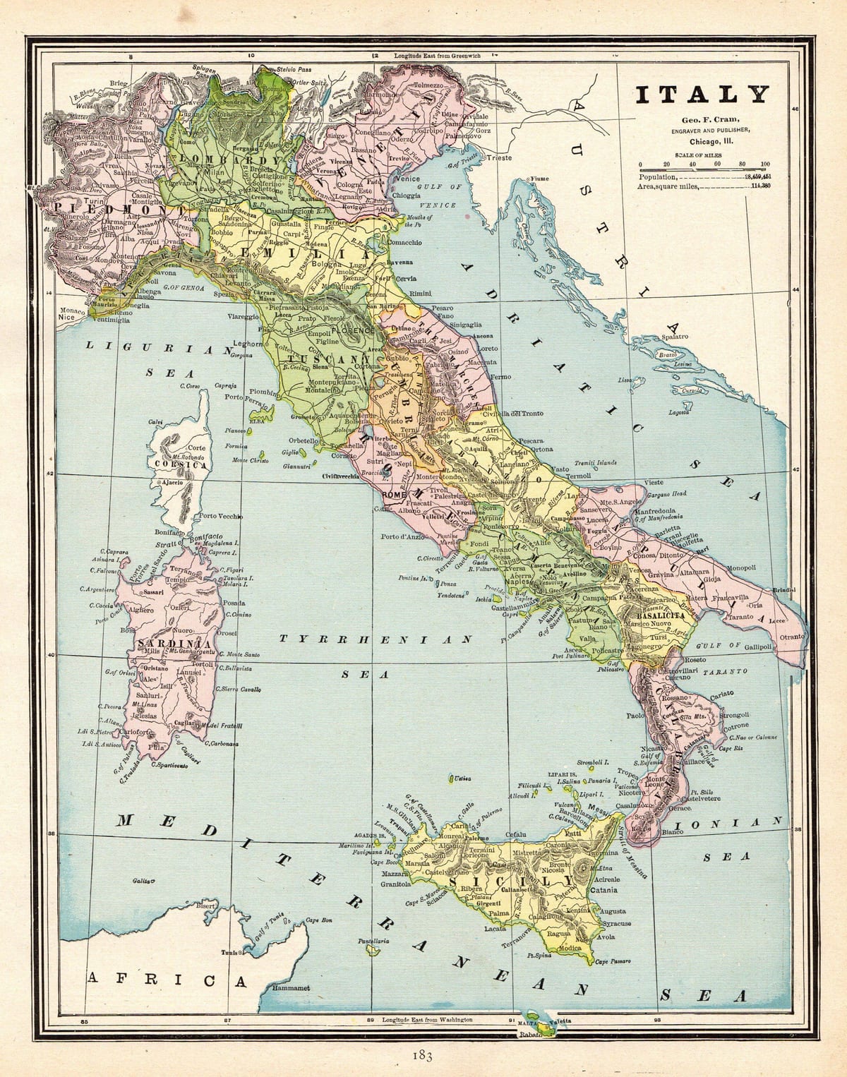 mapa da Itália vintage