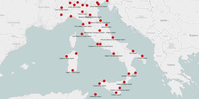 Mapa da Itália mostrando aeroportos