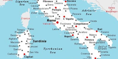 Mapa detalhado da Itália, com as cidades e vilas