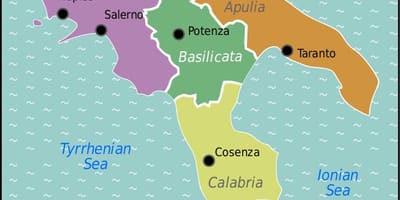 Mapa do sul da Itália, com as cidades