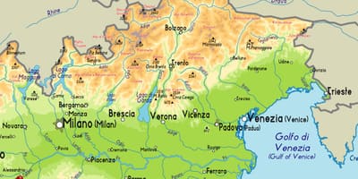 Mapa do nordeste da Itália