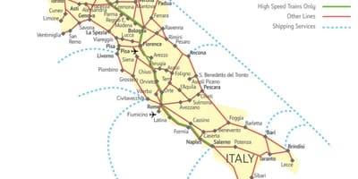 Mapa do norte da Itália rotas de trem